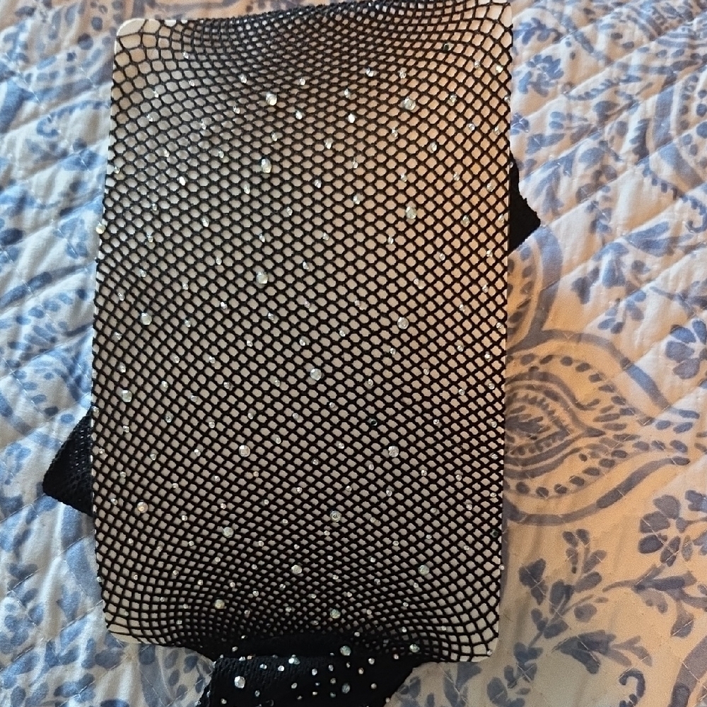 Black Fishnet and Rhinstone Mesh Pantyhose